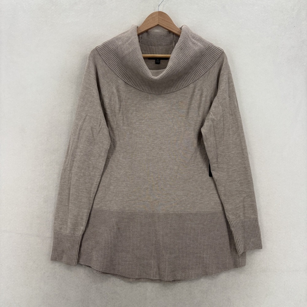 Cyrus Sweater Tunic Womens XL Beige Cowl Neck Waffle Knit Lightweight Cozy